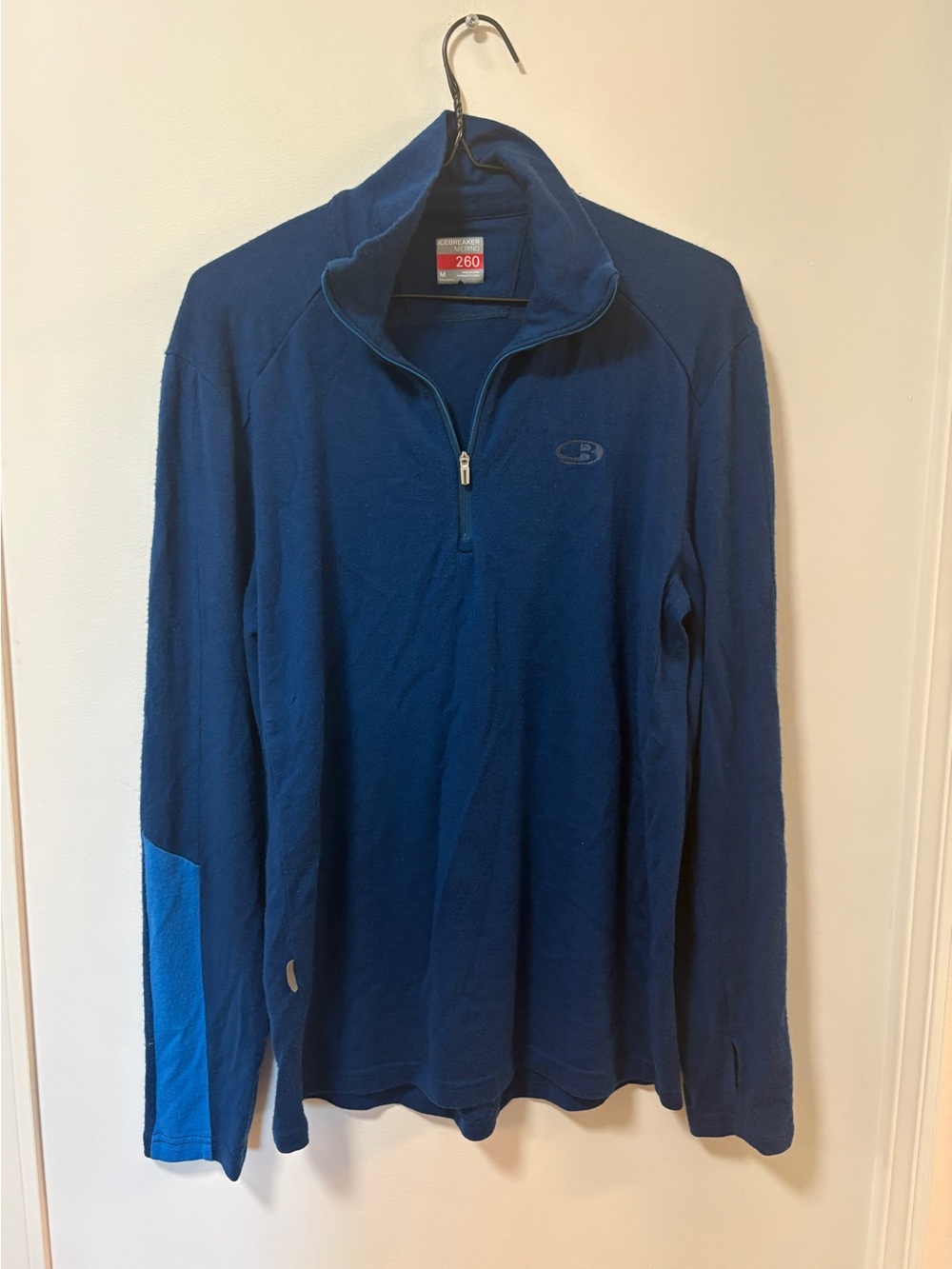 Icebreaker Merino Wool 260 1/4 Zip Blue Base Layer L/S Shirt Mens M